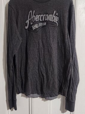 Vintage Abercrombie & Fitch Men’s Long-Sleeve Dark Gray Graphic Shirt Xl